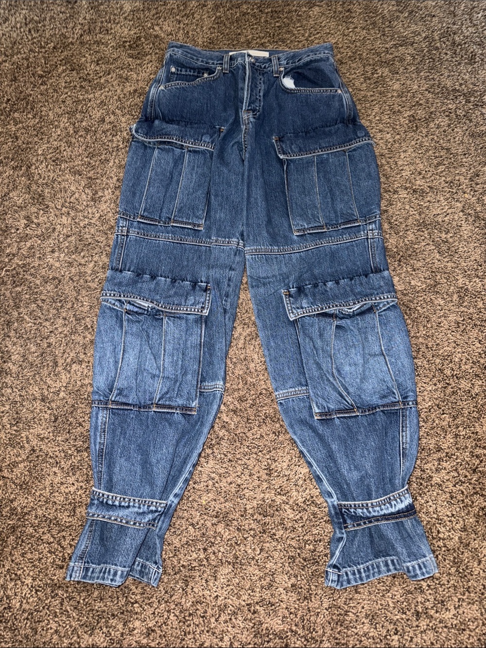 GRLFRND Blue Cargo Denim Jeans for woman Utility Pocket Style